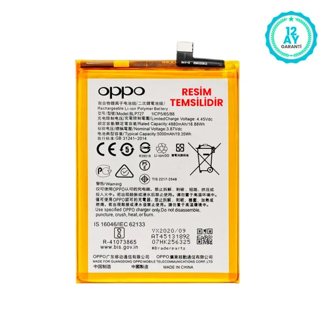 Gemtech Oppo A52 Uyumlu 4900 mAh Batarya